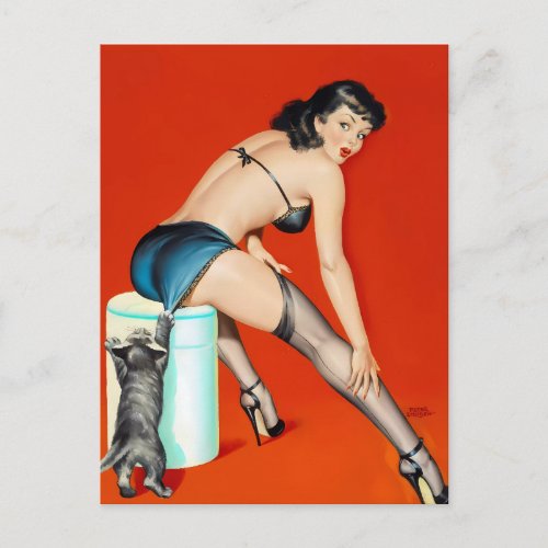 Classic Vintage pin up girl art  postcard