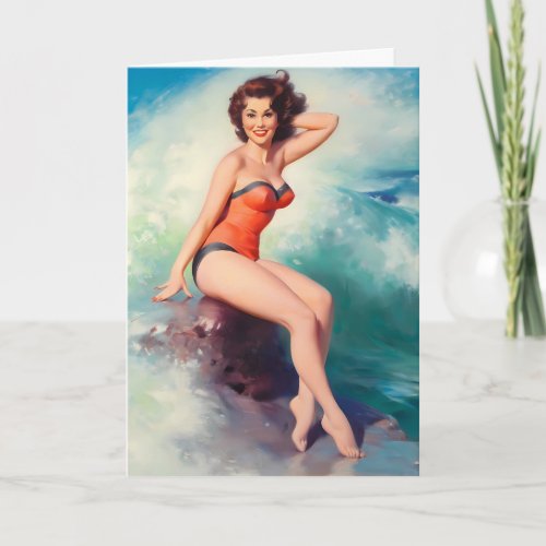 Classic Vintage Pin Up Girl Greeting Card