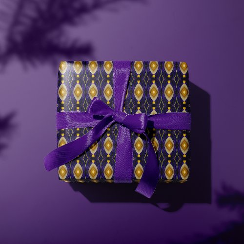 Classic Vintage Purple  Gold Fret Pattern Wrapping Paper