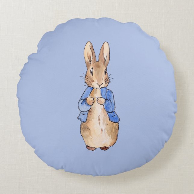 Classic vintage rabbit blue jacket round pillow (Front)