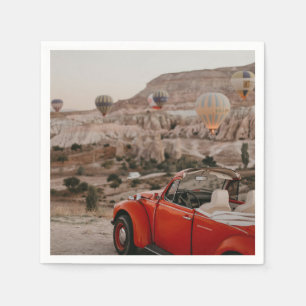 Classic Vintage Red Car Watching Hot Air Balloons Napkins