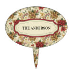 Classic Vintage Red &amp; Gold Poinsettia Floral  Cake Topper