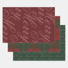 Classic Vintage Red Green Script Merry Wrapping Paper Sheets