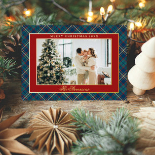 Classic Vintage Red Plaid Photo Christmas Gold Foil Holiday Card