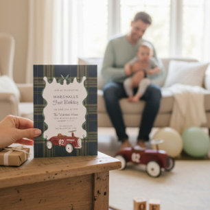 classic Vintage Red Toy Car rsvp qr code birthday  Invitation