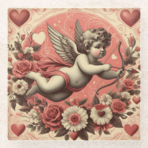 Classic/Vintage/Retro Cupid Valentine's day Glass Coaster
