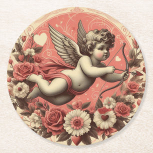 Classic/Vintage/Retro Cupid Valentine's day Round Paper Coaster