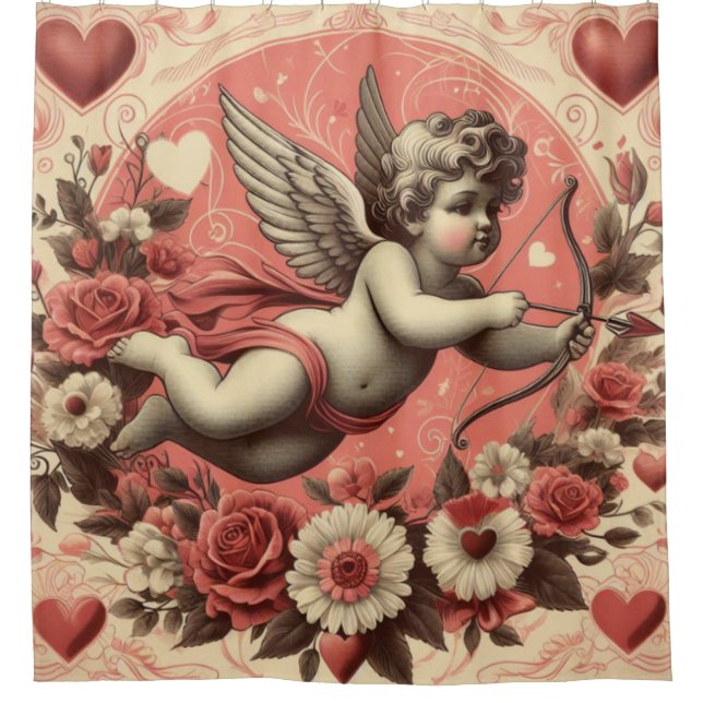 Classic/Vintage/Retro Cupid Valentine's day Shower Curtain (Front)
