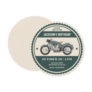 Classic vintage retro green motorcycle birthday invitation