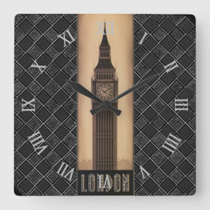 Classic Vintage Retro London Big Ben Designer Square Wall Clock