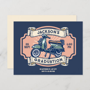 Classic vintage retro motorcycle graduation invitation