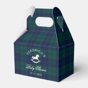 Classic Vintage Rocking Horse Plaid Baby Shower Favor Boxes