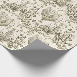 Classic Vintage Rooster Beige Floral Toile Wrapping Paper