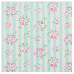 Classic Vintage Rose Floral Stripe Teal Fabric