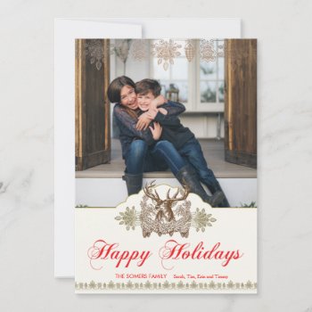 Classic Vintage Rustic Deer Head Holiday Photocard by pixiestick at Zazzle