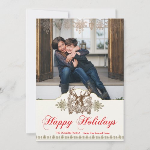 Classic Vintage Rustic Deer Head Holiday Photocard