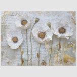 Classic Vintage Rustic White Poppies Decoupage  Tissue Paper