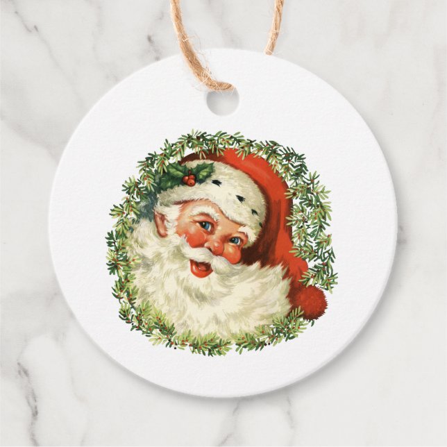 Classic Vintage Santa Christmas Gift Favor Tags (Front)