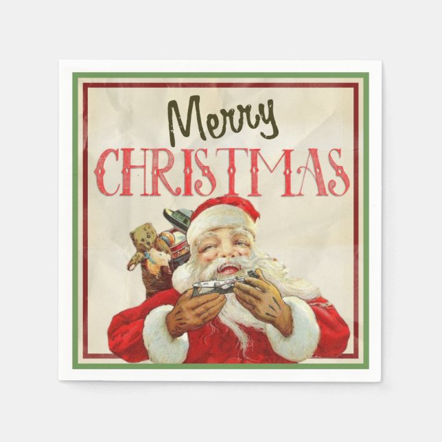Classic Vintage Santa Claus Christmas Paper Napkins (Front)