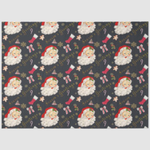 Classic Vintage Santa Greetings in Black Tissue Paper