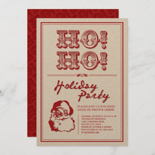 Classic Vintage Santa HO HO Holiday Party Invite