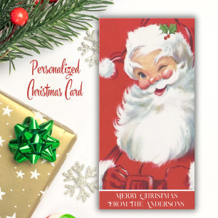 Classic Vintage Santa Winking Custom Christmas Holiday Card
