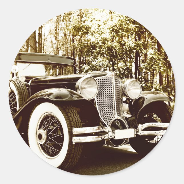 Classic Vintage Sepia Car Round Sticker (Front)