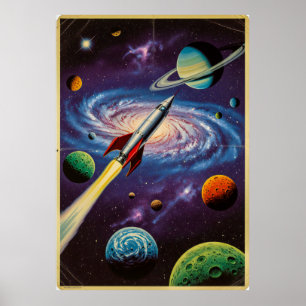 Classic Vintage Space Travel Poster in Retro Sci-F