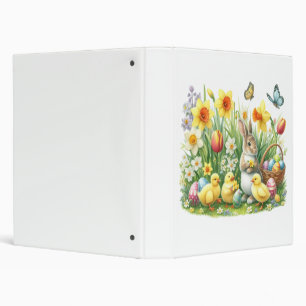 Classic/Vintage spring rabbit/chicken 3 Ring Binder