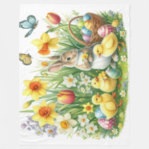 Classic/Vintage spring rabbit/chicken Fleece Blanket