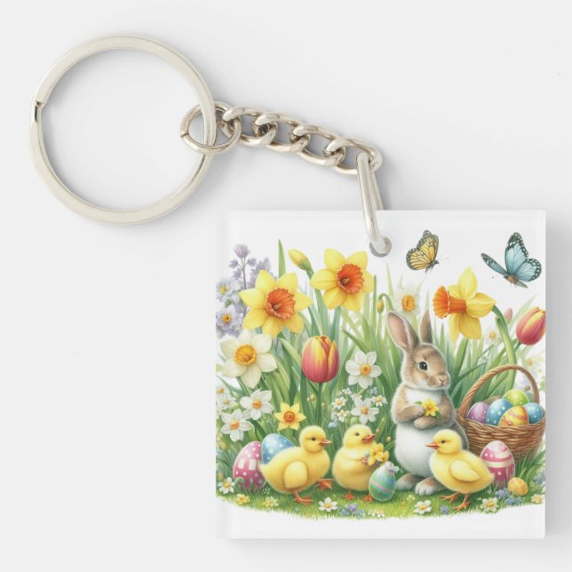 Classic/Vintage spring rabbit/chicken Keychain (Front)