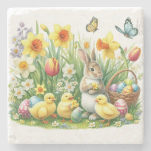 Classic/Vintage spring rabbit/chicken Stone Coaster