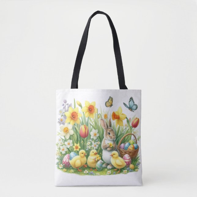 Classic/Vintage spring rabbit/chicken Tote Bag (Front)