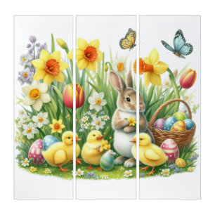 Classic/Vintage spring rabbit/chicken Triptych
