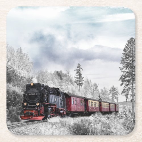 Classic Vintage Steam Engine Train 997243_1 Square Paper Coaster