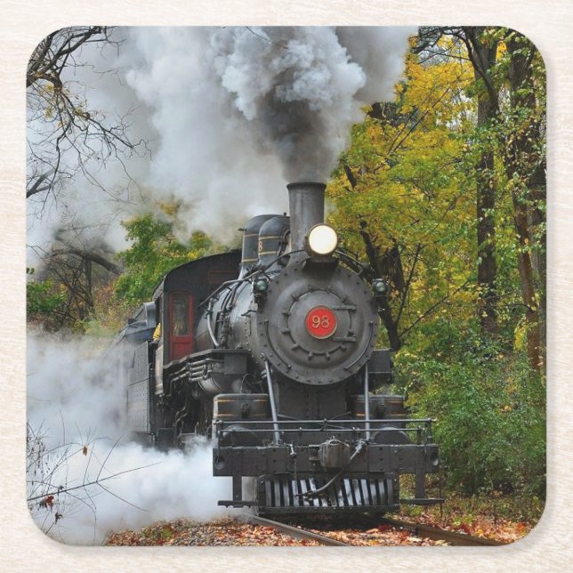 Classic Vintage Steam Engine Train Square Paper Coaster (Front)