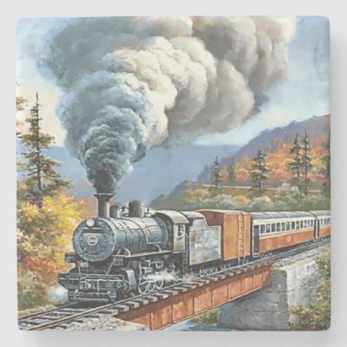 Classic Vintage Steam Engine Train Stone Coaster