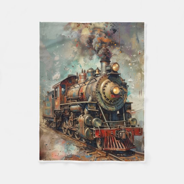 Classic Vintage Steam Train Repeat Pattern Fleece  Blanket (Front)
