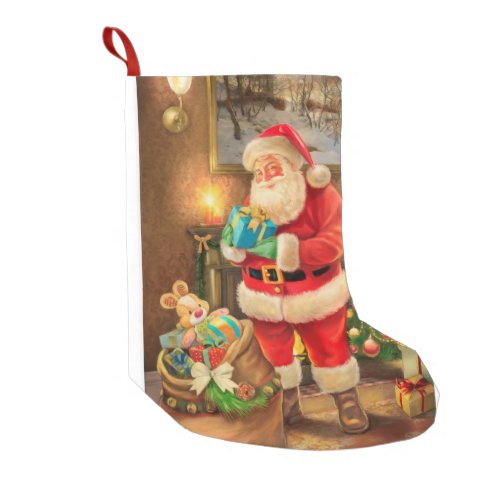 Classic vintage style Santa Claus in living room Small Christmas Stocking