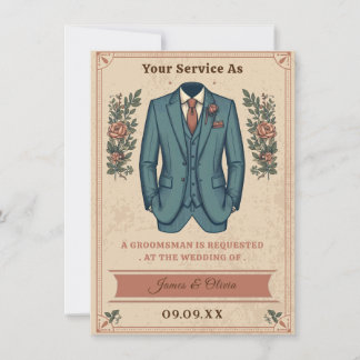 Classic Vintage Suit Groomsman Proposal Invitation