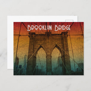 Classic Vintage Sunset Brooklyn Bridge New York Postcard