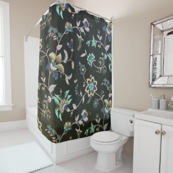 Classic Vintage Teal Pink Green Bohemian Floral Shower Curtain by kicksdesign at Zazzle