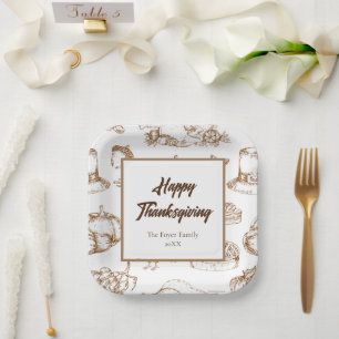Classic Vintage Thanksgiving Minimalist Rustic Paper Plates