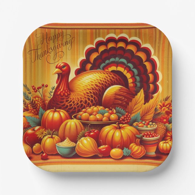 classic/vintage Thanksgiving Turkey Paper Plates (Front)