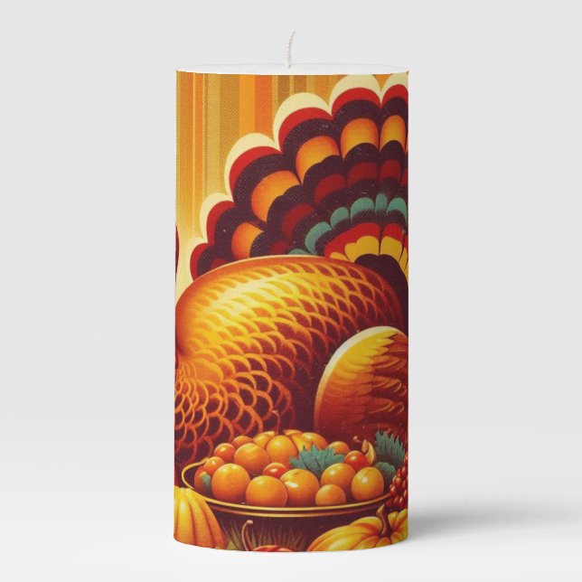 classic/vintage Thanksgiving Turkey Pillar Candle (Front)