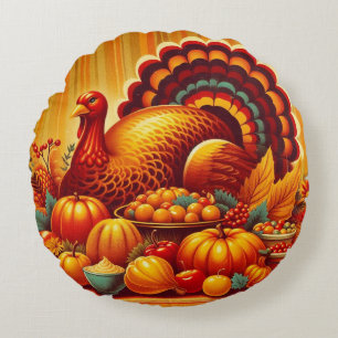 classic/vintage Thanksgiving Turkey Round Pillow
