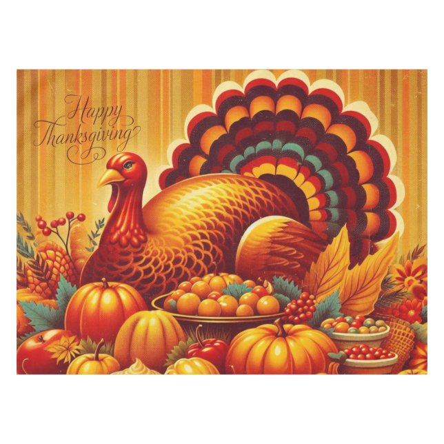classic/vintage Thanksgiving Turkey Tablecloth (Front (Horizontal))