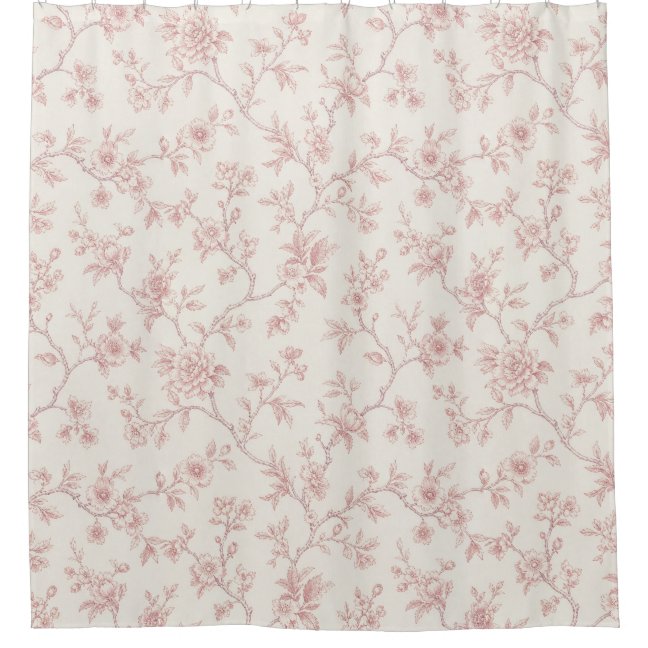 Classic Vintage Toile Floral Pattern Red Shower Curtain