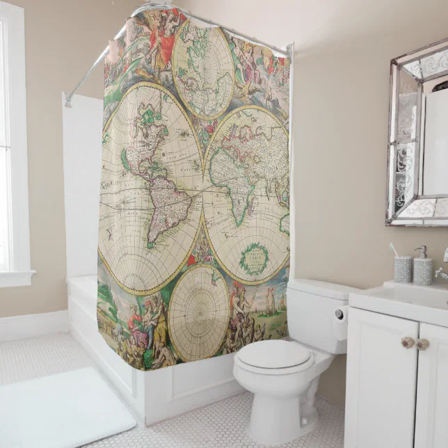Classic Vintage Travel World Map Shower Curtain | Zazzle