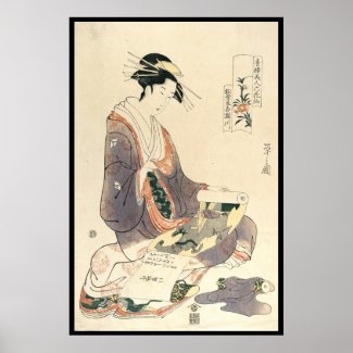 Classic vintage ukiyo-e geisha japanese lady art poster